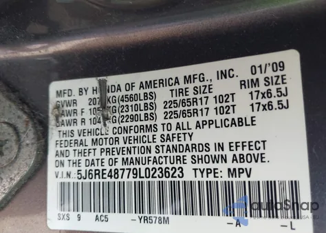 2009 Honda Cr-V Ex-L from USA, damaged, VIN 5J6RE48779L023623